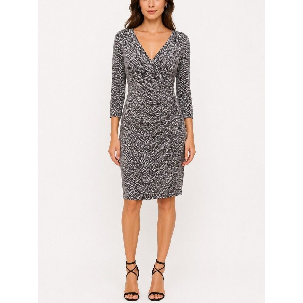 Lauren Ralph Lauren V-neck Slim Fit Ruched Jersey Dress Wrinkle-free 8P